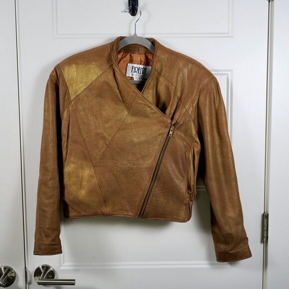 Firenze Santa Barbara Women’s Genuine Leather‎ Jacket Size Small Gold Marbling - Picture 1 of 9